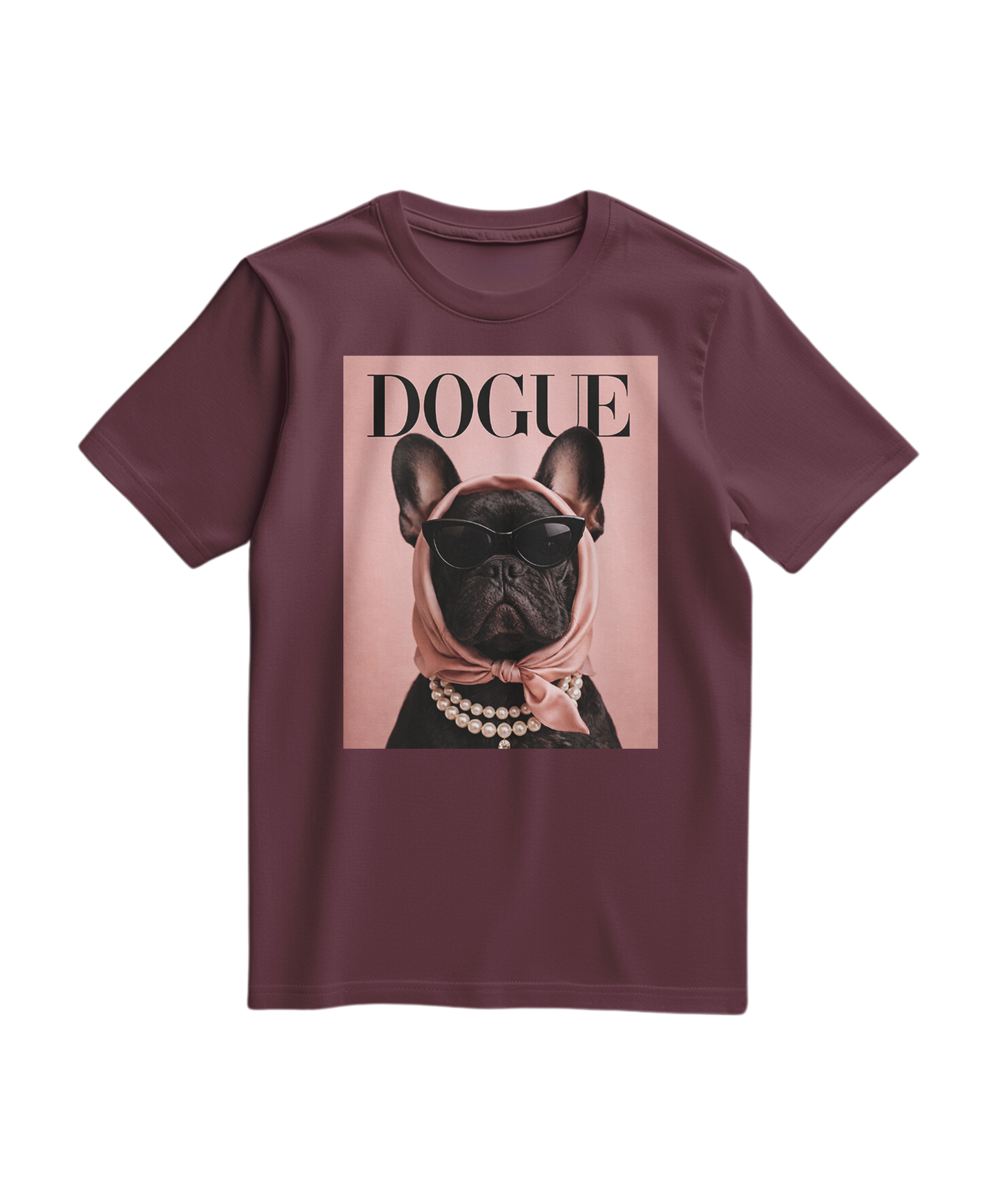 Camalestore camiseta T-shirt The Frenchie Muse de cor vinho, com estampa moderna e confortável para uso casual.