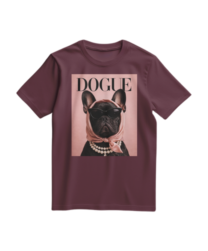 Camalestore camiseta T-shirt The Frenchie Muse de cor vinho, com estampa moderna e confortável para uso casual.