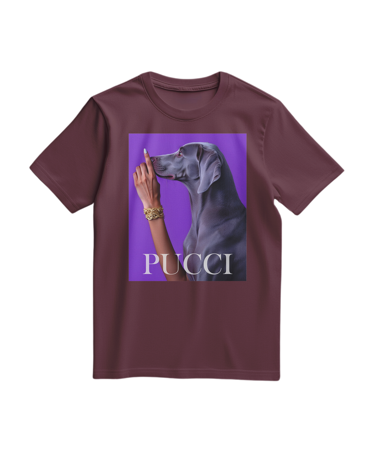 Camiseta Camalestore Pucci Violet de cor vinho, com design moderno e tecido confortável, vista frontal da T-shirt.