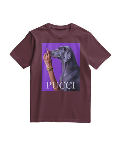 Camiseta Camalestore Pucci Violet de cor vinho, com design moderno e tecido confortável, vista frontal da T-shirt.