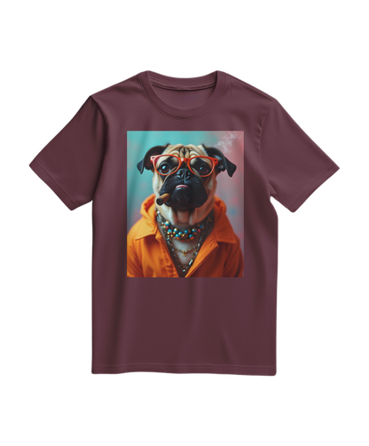 Camalestore camiseta laranja com estampa de pug rebel, t-shirt casual de algodão com design divertido e cores vibrantes.