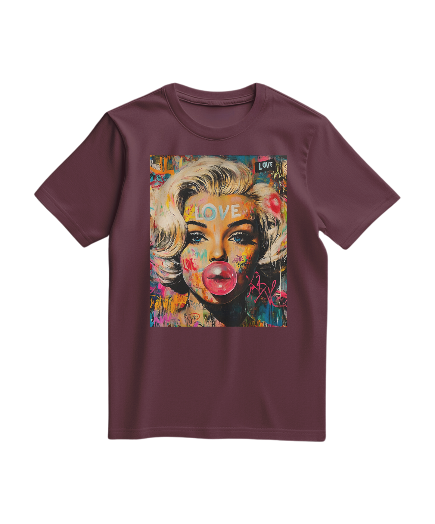 Camiseta Marilyn Pop Rebel da Camalestore, com estampa colorida de Marilyn Monroe e design casual.