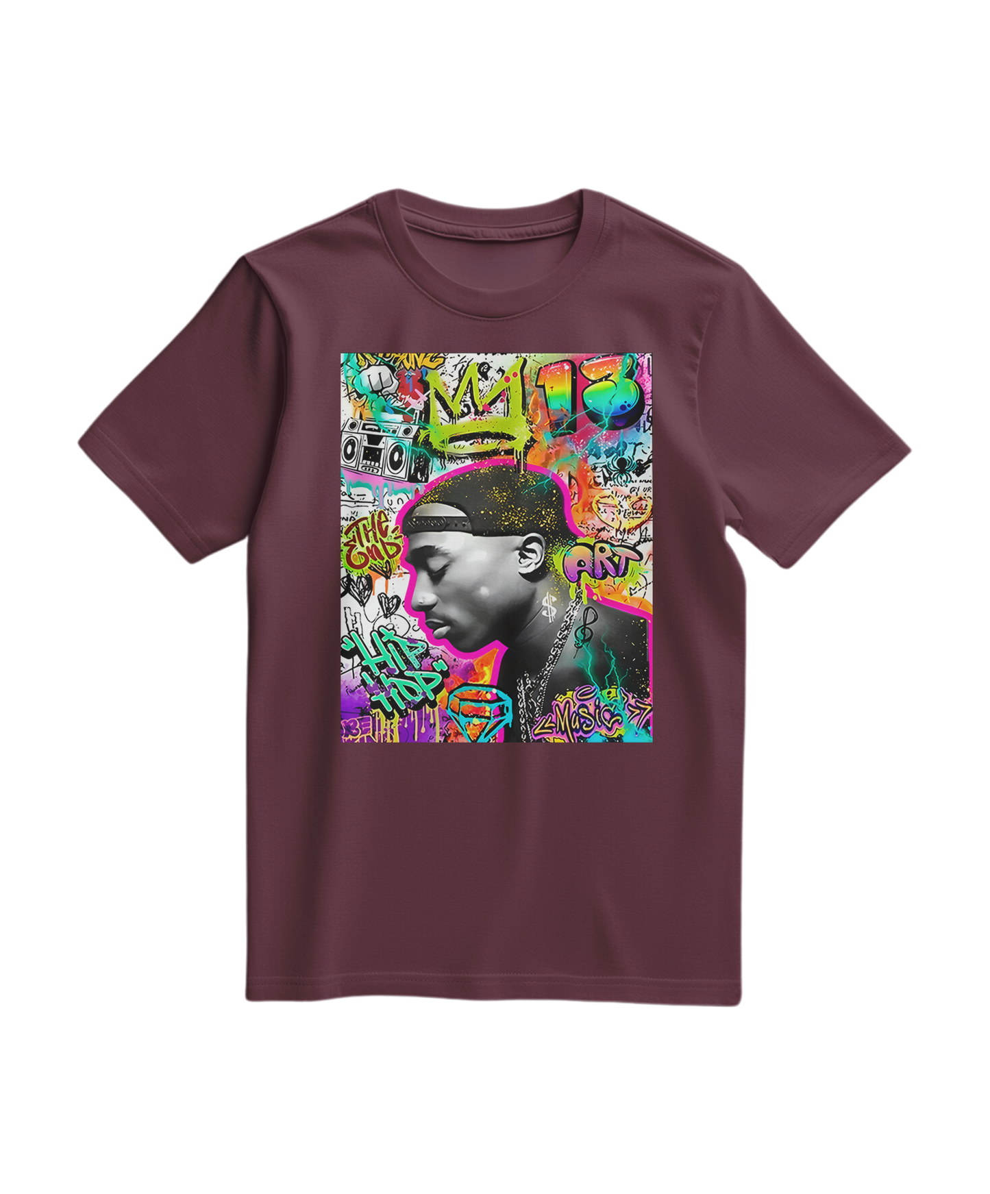 Camalestore camiseta graffiti com coroa, estampada com design vibrante e moderna, ideal para estilo urbano e casual.