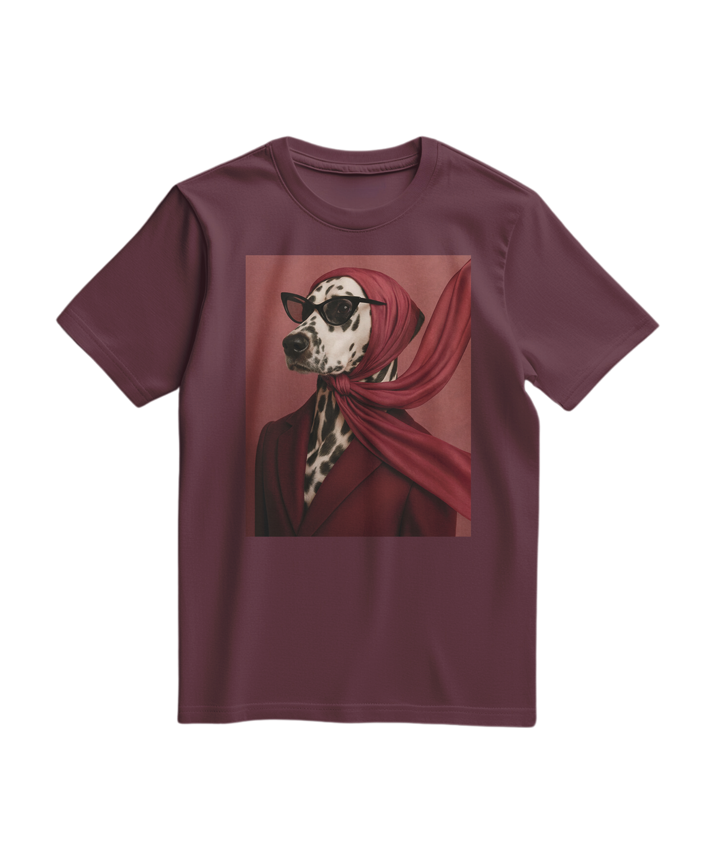 Camalestore T-shirt Spot Luxe vinho, roupa casual com estampa moderna, vista frontal com gola redonda.