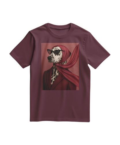 Camalestore T-shirt Spot Luxe vinho, roupa casual com estampa moderna, vista frontal com gola redonda.