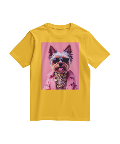 Camiseta amarelo Camalestore com estampa de rua e ícone de Yorkshire, t-shirt casual para homens e mulheres.