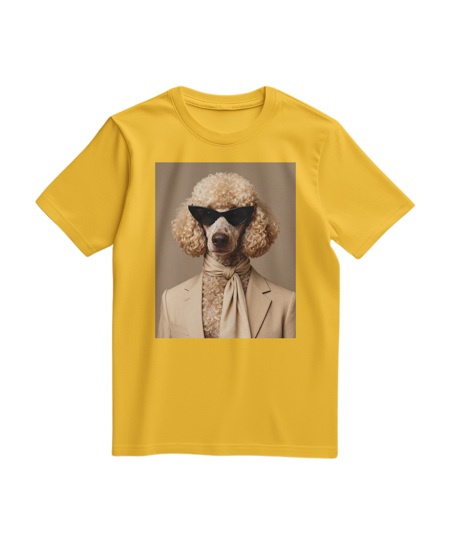 Camalestore T-shirt amarelo com estampa de poodle, camiseta casual de algodão para homens ou mulheres.