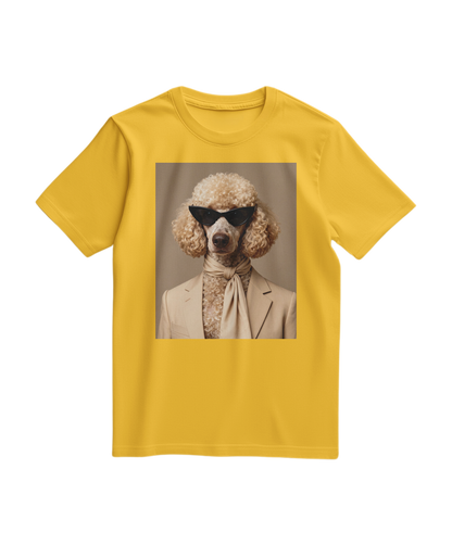 Camalestore T-shirt amarelo com estampa de poodle, camiseta casual de algodão para homens ou mulheres.