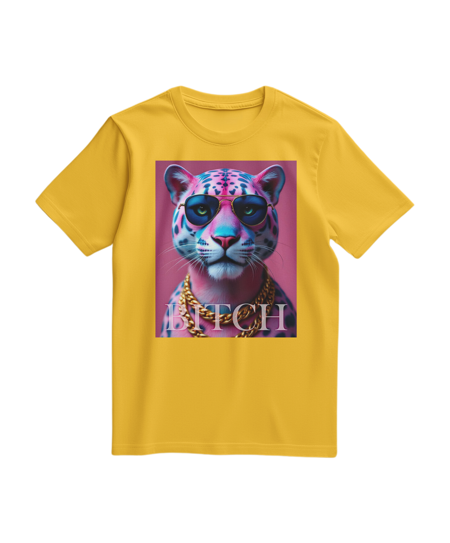 T-shirt Neon Jungle Boss da Camalestore em amarelo com estampa vibrante de selva e boss, material confortável e estilo casual.