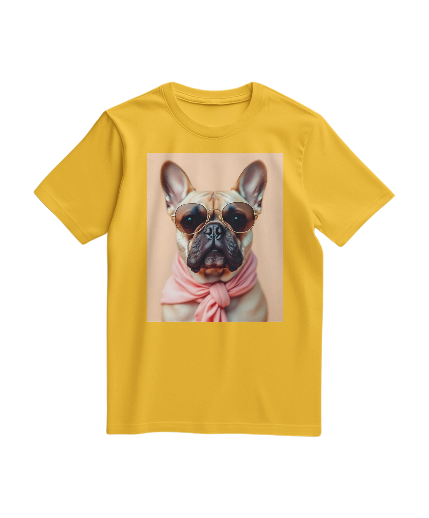 Camalestore T-shirt Royal Muse amarela, manga curta, com estampa moderna, feita de algodão confortável, vista de frente.