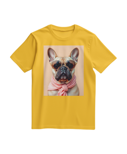Camalestore T-shirt Royal Muse amarela, manga curta, com estampa moderna, feita de algodão confortável, vista de frente.