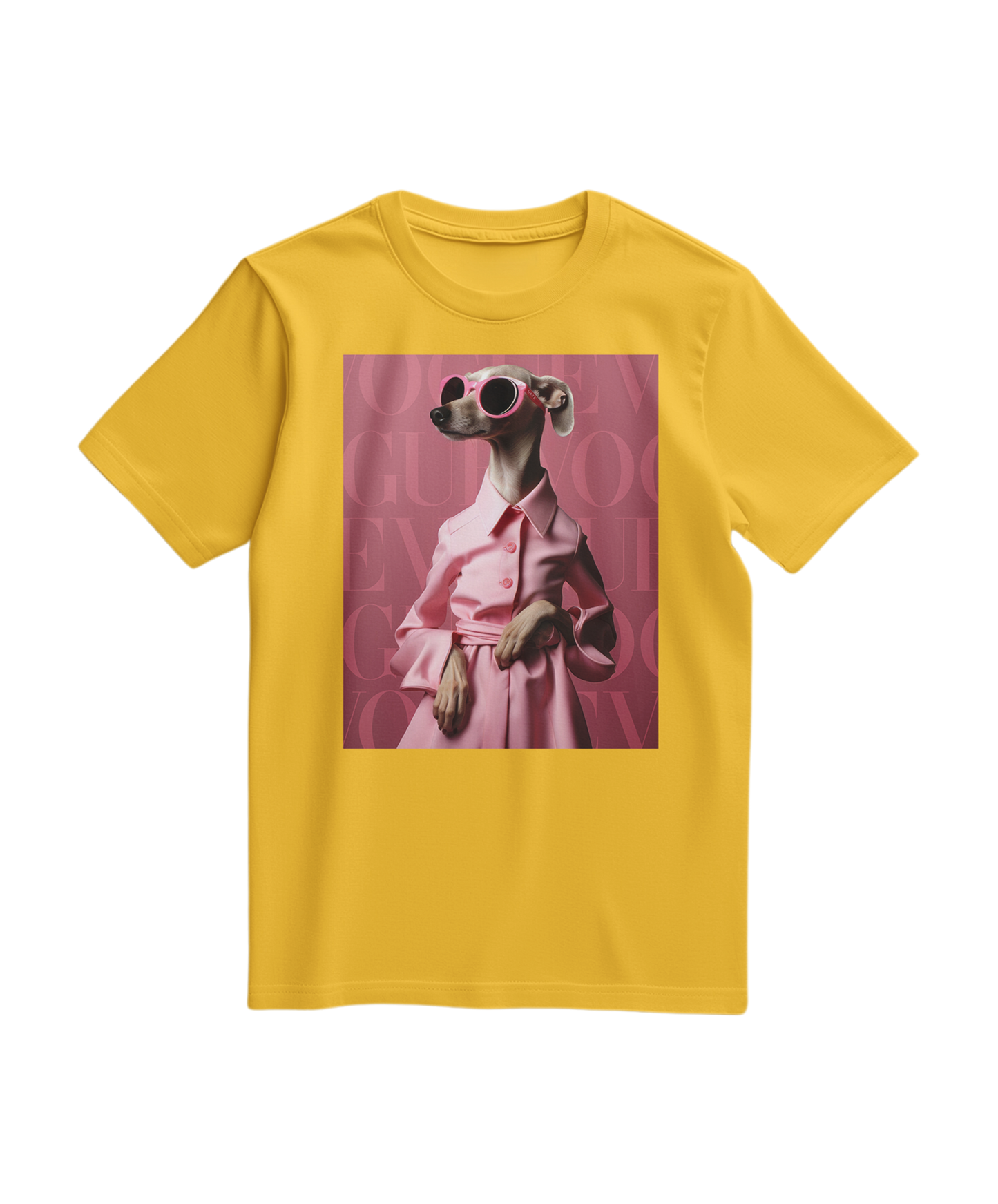 Camalestore T-shirt Skinny Pinky amarela, confortável com design ajustado, exibida em fundo branco.