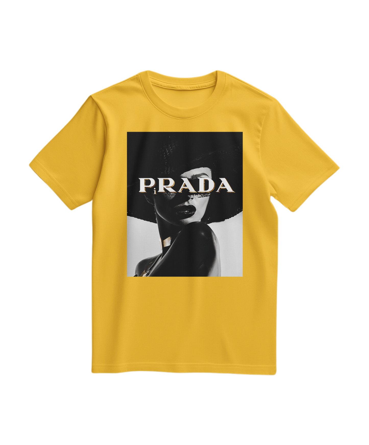 Camiseta amarela Shadow Couture Muse da Camalestore, com design moderno, vista frontal, tecido confortável e estilo casual.