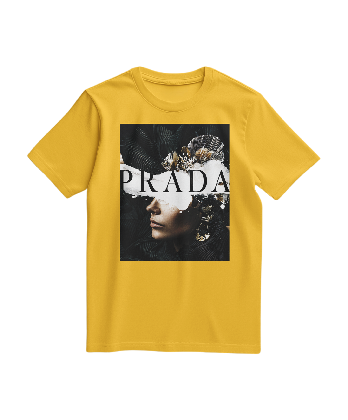 Camalestore T-shirt Shadow Muse amarela, com estampa moderna, vista de frente, tecido confortável e design casual.