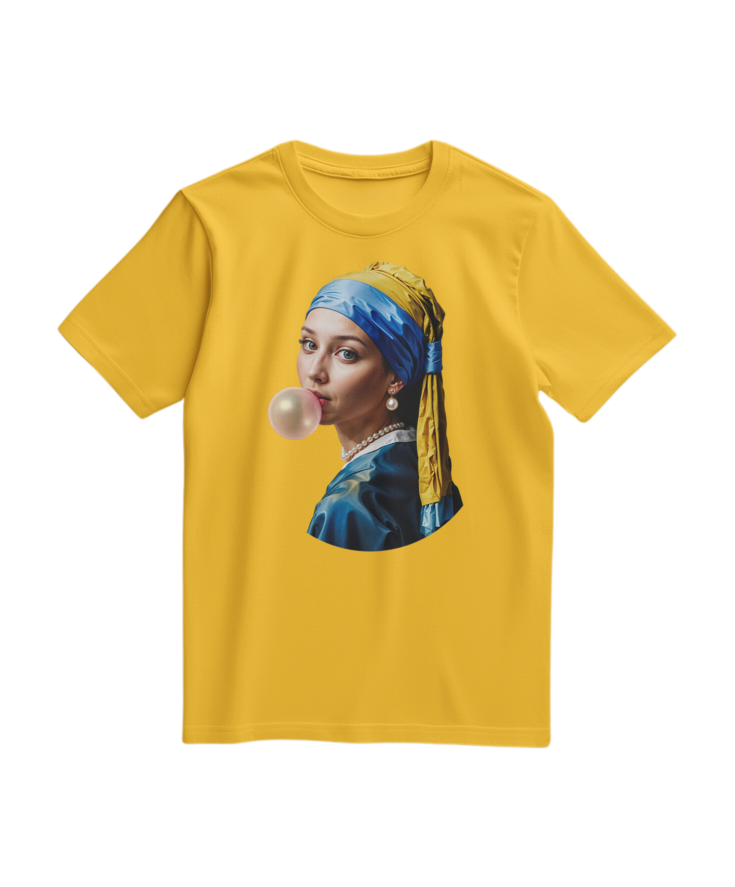 Camalestore T-shirt Pearl Bubble amarelo, camiseta casual de manga curta com detalhe de pérolas, estilo moderno e confortável.