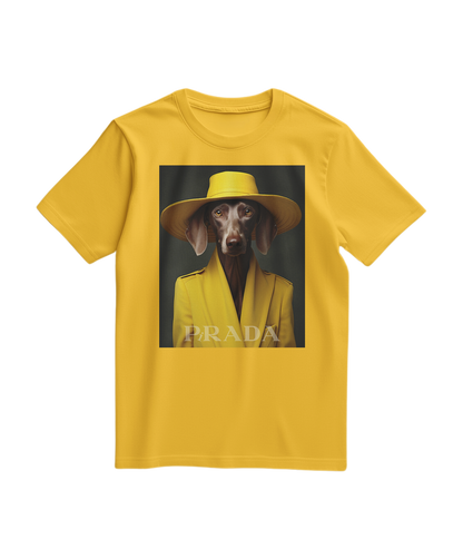 Camiseta amarela Wei da Camalestore, vista frontal, tecido de algodão leve e confortável, com design simples e elegante.