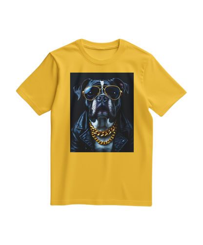 T-shirt amarelo Golden Rocker da Camalestore com design estampado na frente, tecido confortável e estilo casual.