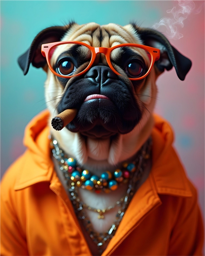 Camalestore camiseta laranja com estampa de pug rebel, tecido confortável e design casual, ideal para looks descontraídos.