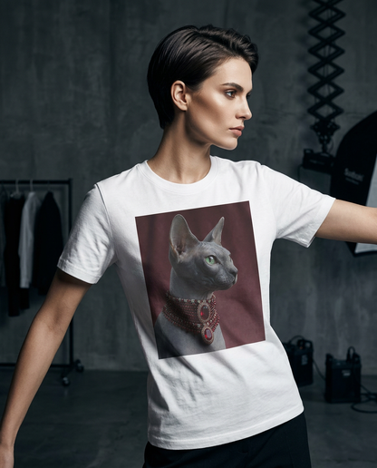 Camalestore T-shirt Emerald Muse Elite, modelo feminino com silhueta forte, iluminação cinematográfica e composição assimétrica.