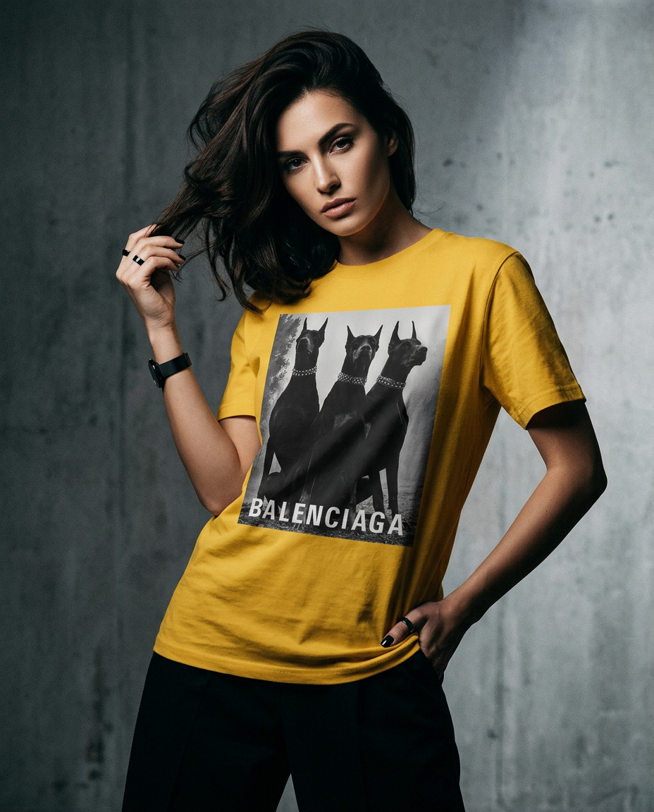 Camalestore T-shirt Sentinel Vanguard Noir em estilo minimalista, modelo feminino com silhueta forte e iluminação cinematográfica.