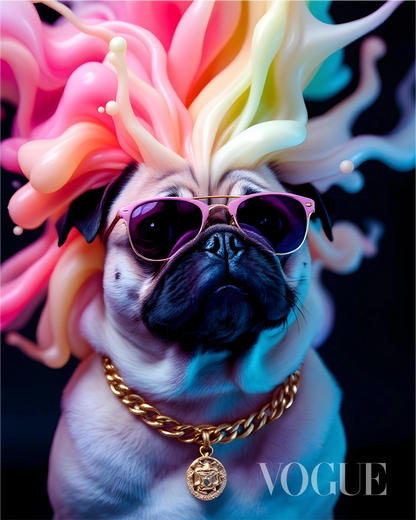 Camiseta Pug Chromatic Elite da Camalestore, t-shirt com estampa de pug colorido, modelo casual e confortável.