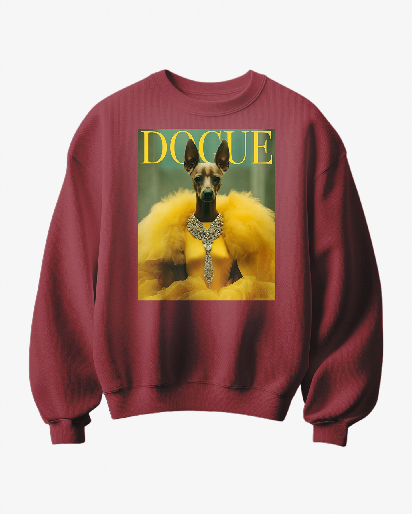 Sweatshirt amarelo Dogue Camalestore, confortável e casual, com estampado de cachorro, ideal para cães estilosos.