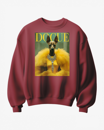 Sweatshirt amarelo Dogue Camalestore, confortável e casual, com estampado de cachorro, ideal para cães estilosos.