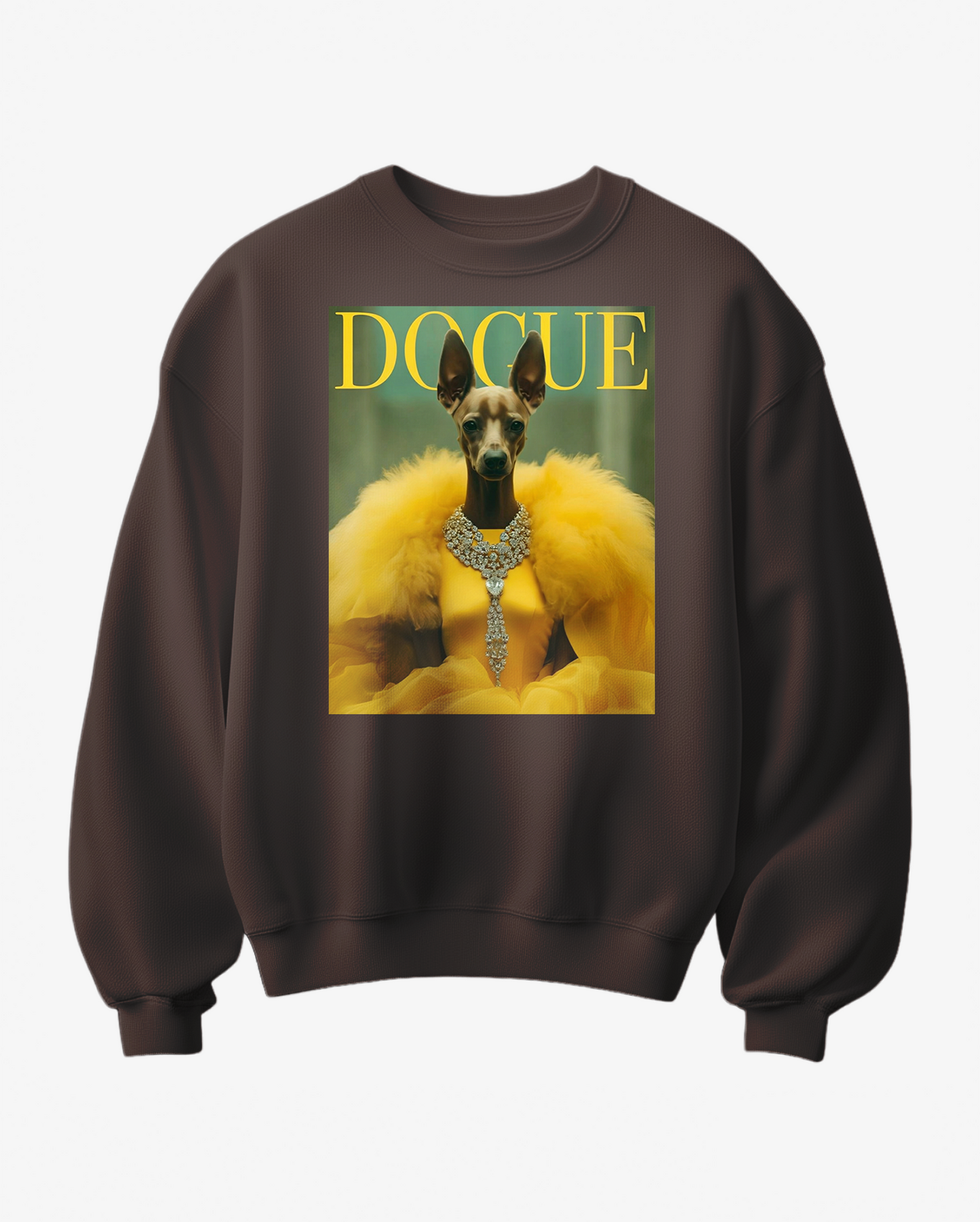 Sweatshirt Dogue Yellow Edition da Camalestore, vista frontal com cor amarela e detalhes de tecido confortável para cães.