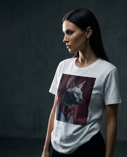 Camalestore T-shirt Emerald Muse Elite com silhueta forte, iluminação cinematográfica e composição assimétrica.