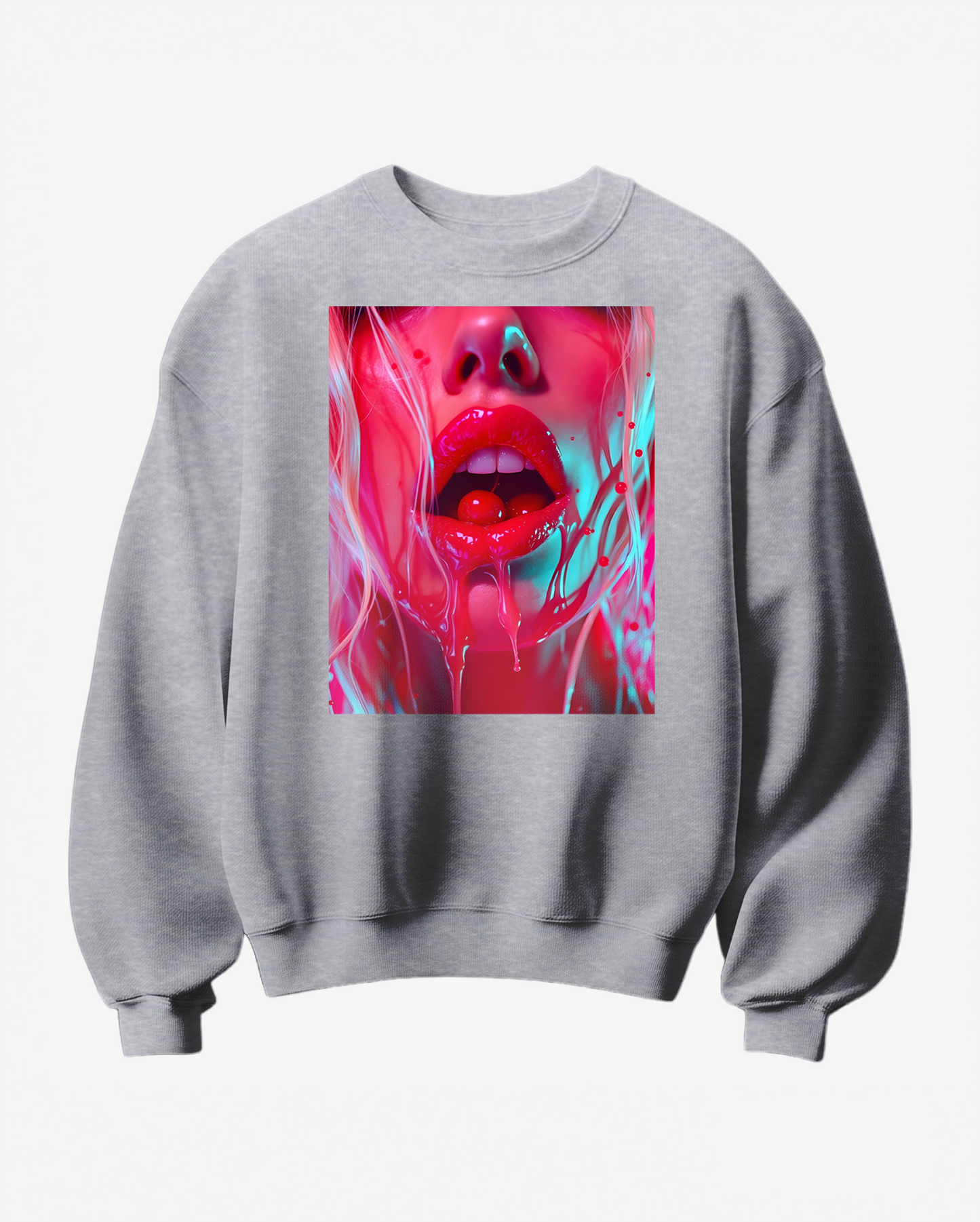Sweatshirt Camalestore Cherry Gloss com estampa de cereja, tecido confortável e design moderno, visível na imagem.