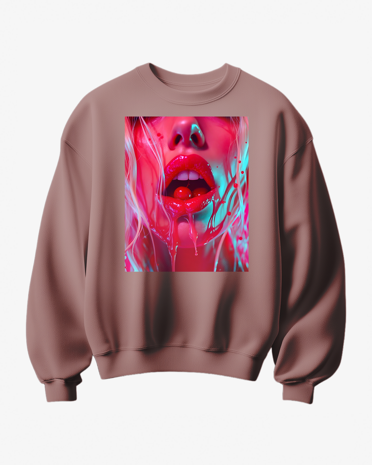 Sweatshirt Cherry Gloss da Camalestore, com estampa de cereja vermelha, tecido confortável e estilo casual.