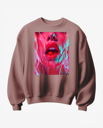 Sweatshirt Cherry Gloss da Camalestore, com estampa de cereja vermelha, tecido confortável e estilo casual.