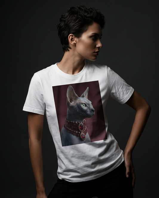 Camiseta Emerald Muse Elite da Camalestore, modelo posando com silhueta forte e iluminação cinematográfica, composição assimétrica.