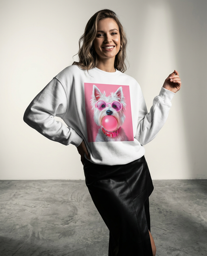 Sweatshirt Westie Pink Pop da Camalestore, estilo minimalista, com design moderno e cor rosa vibrante, em fundo de estúdio.