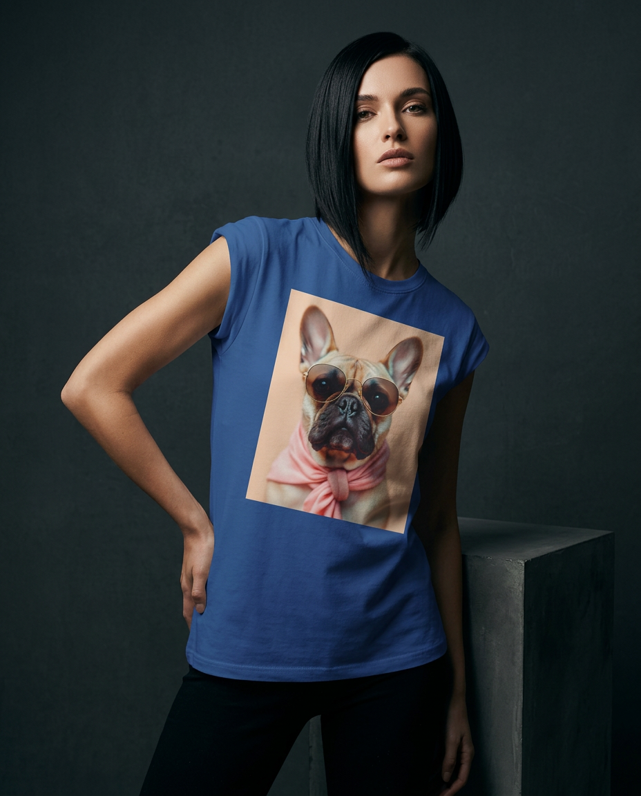 Camalestore T-shirt Royal Muse, modelo posando com silhueta forte, iluminação cinematográfica e composição assimétrica.