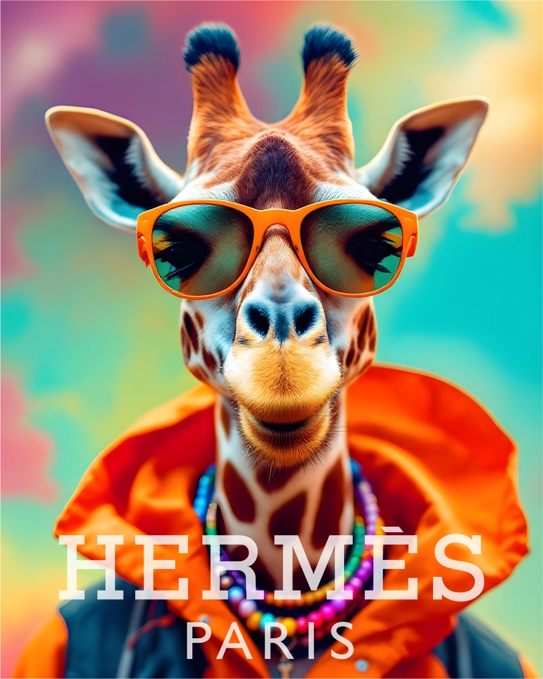 Camalestore T-shirt laranja Safari Elite com estampa de girafa, tecido confortável, estilo casual e design vibrante.