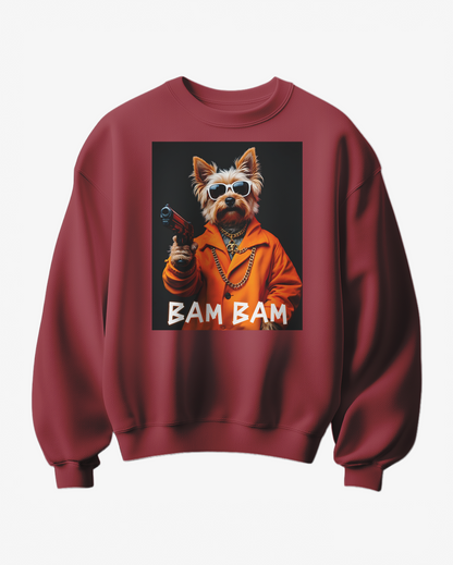 Sweatshirt Camalestore Bam Bam em tecido confortável, com design casual e logotipo na frente, em cores neutras.