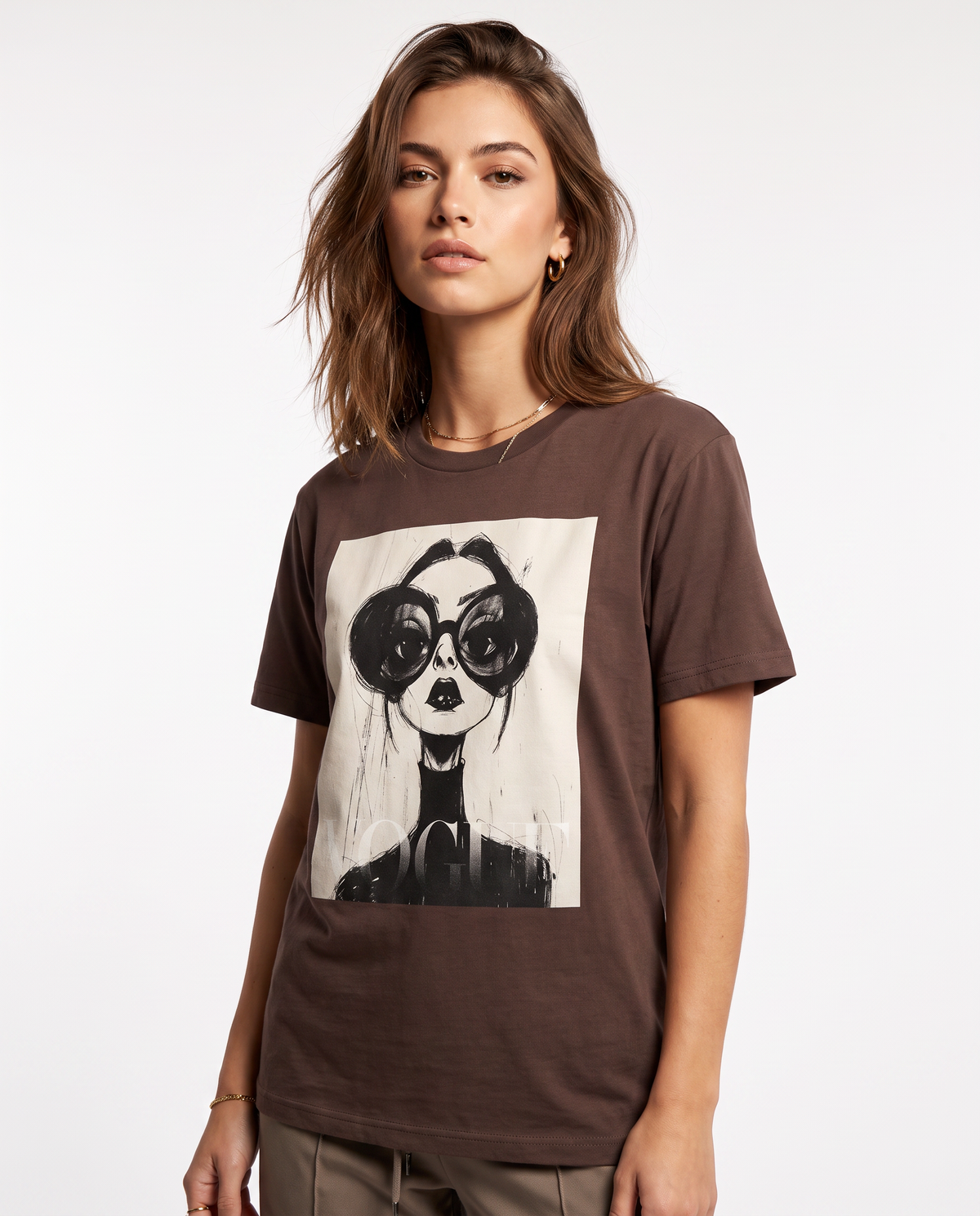 Camiseta Ink Muse Portrait da Camalestore com estampa artística de retrato, vista frontal em fundo branco.