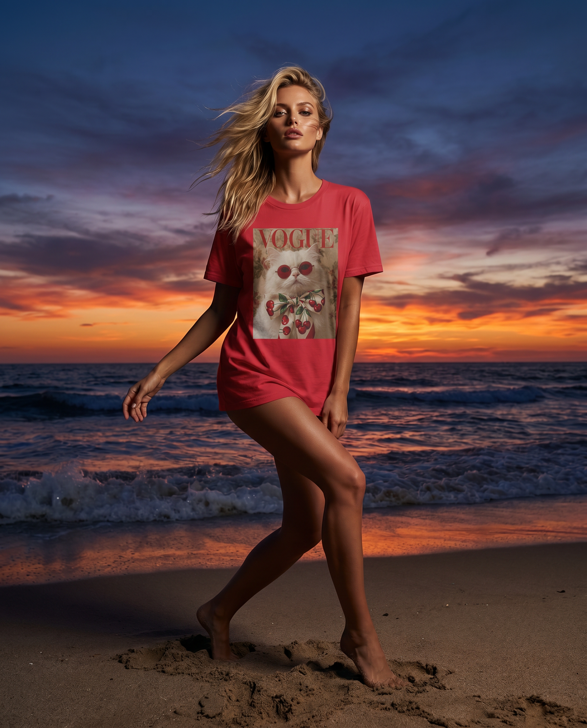 Camiseta Velvet Cherry da Camalestore, t-shirt de tecido macio com estampa de cereja em fundo escuro.