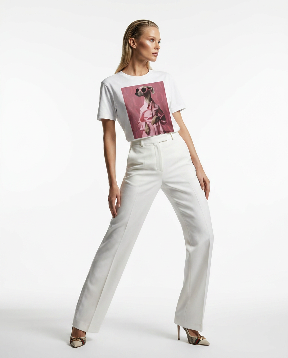 Camiseta skinny Pinky da Camalestore, modelo de camiseta de alta moda em tom rosa, com design elegante e ajustado.