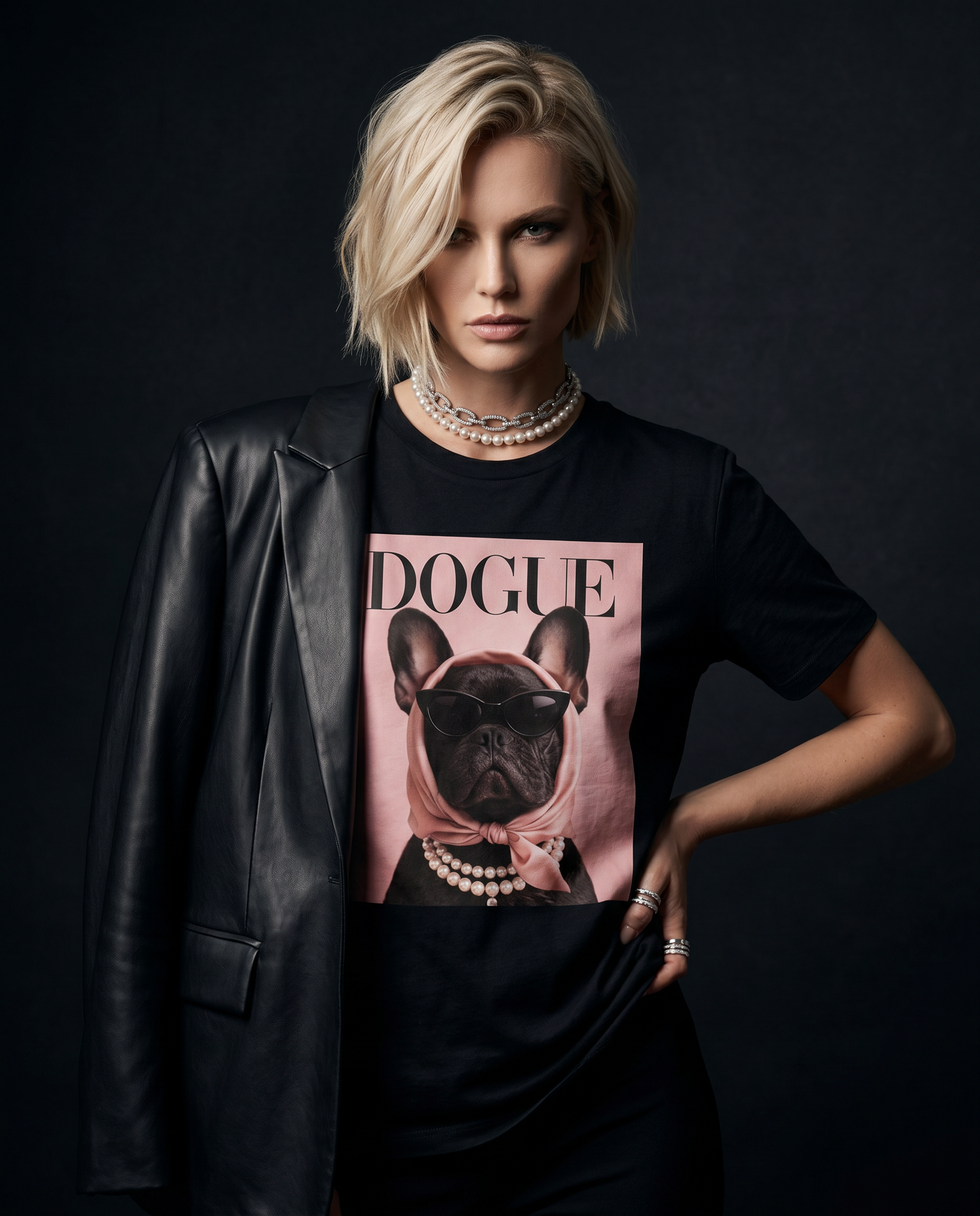 Camiseta The Frenchie Muse da Camalestore, t-shirt com estampa de um Frenchie, em cores vibrantes, vista frontal.