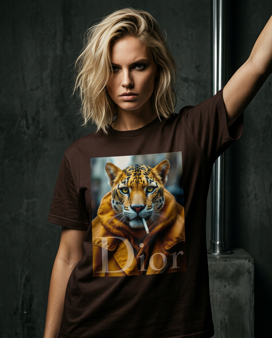 Camalestore T-shirt Jaguar Raw em modelagem assimétrica, com silhueta forte e iluminação cinematográfica.