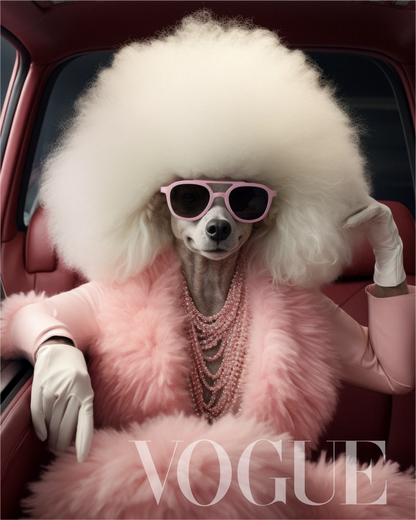 Camalestore T-shirt Poodle Glam, camiseta de algodão com estampa de poodle glamouroso, roupa casual e moderna para mulheres.