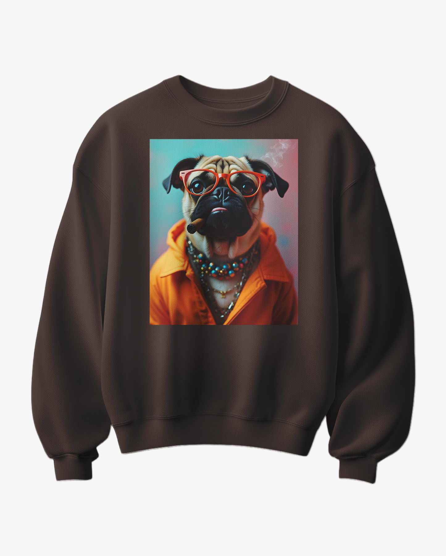 Sweatshirt Pug Boss da Camalestore com estampa de pug e design confortável, em cores neutras, ideal para looks casuais.