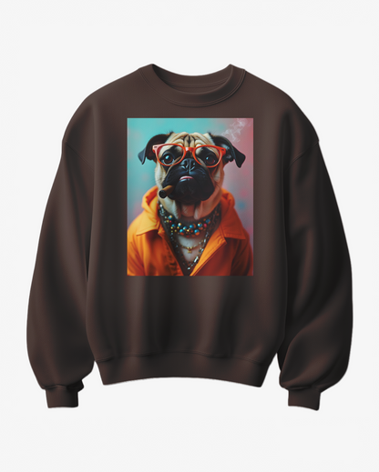 Sweatshirt Pug Boss da Camalestore com estampa de pug e design confortável, em cores neutras, ideal para looks casuais.
