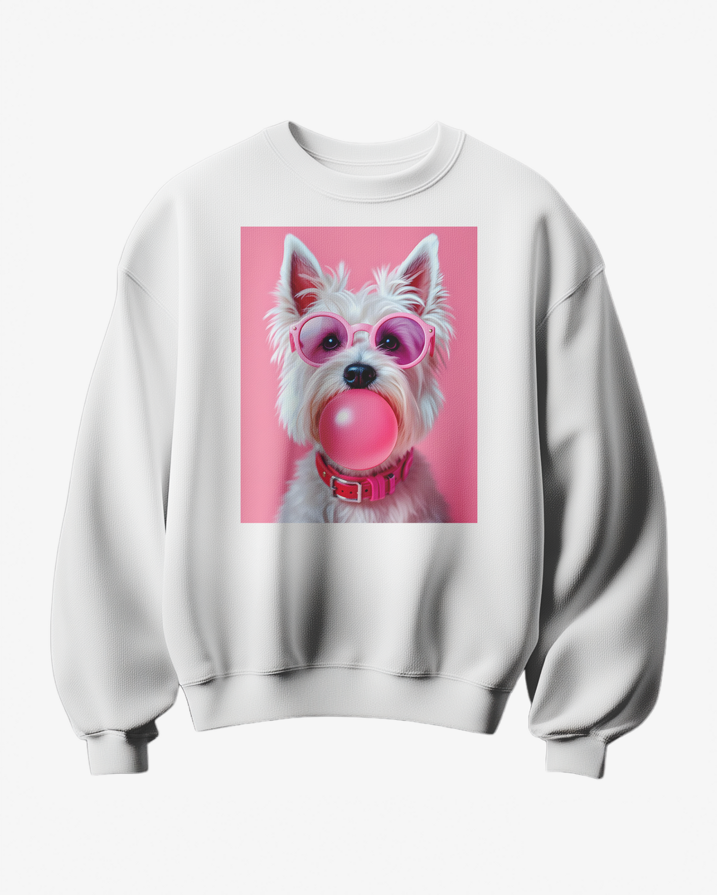 Sweatshirt rosa com estampa de Westie, estilo casual, da marca Camalestore, mostrado na imagem.