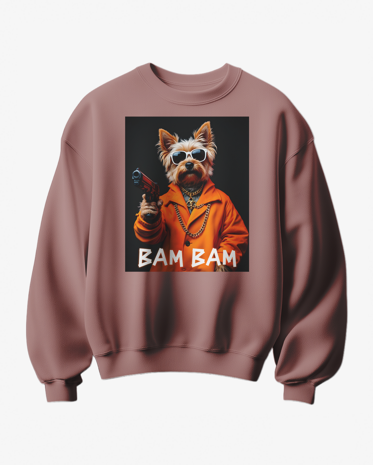 Sweatshirt Bam Bam da Camalestore, com design em cores vibrantes, tecido confortável, mostrado em detalhe na imagem.