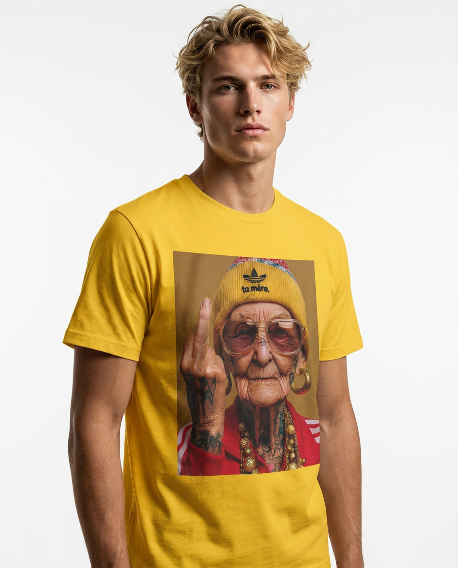 Camalestore T-shirt Ta Mère em algodão, com estampa frontal, disponível em cores variadas, modelo casual e confortável.