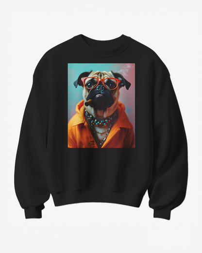 Sweatshirt Pug Boss da Camalestore com estampa de pug e design confortável, ideal para usar casualmente.