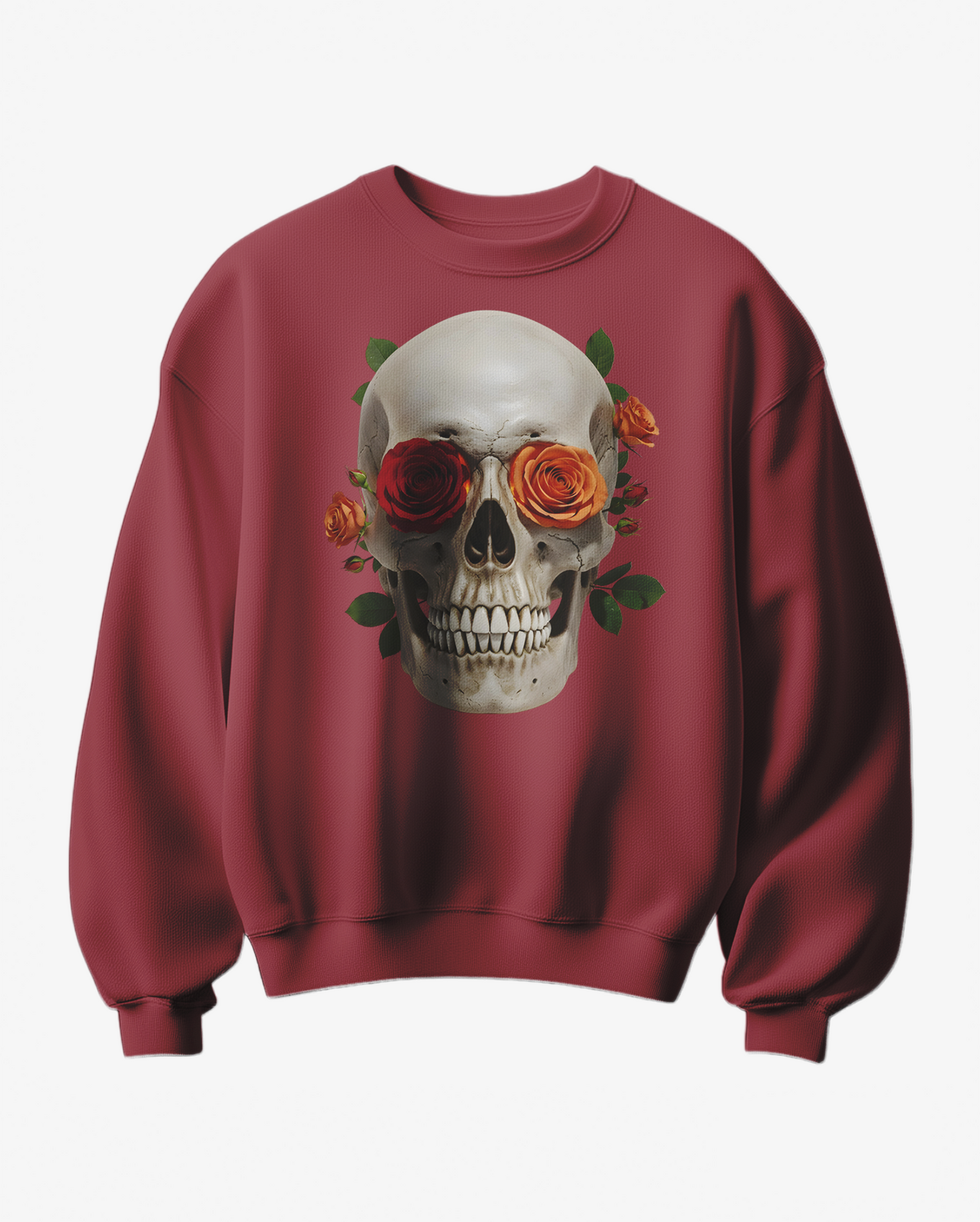 Sweatshirt Camalestore Skull Rose, com padrão de caveira e rosa, com design confortável e casual para o dia a dia.